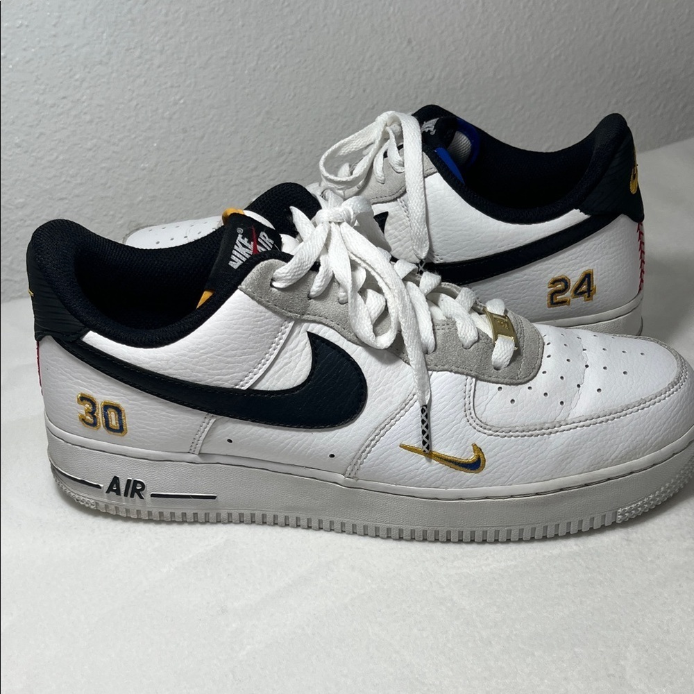 Nike Air Force 1 White and Black with Gold Accents - Picture 3 of 10